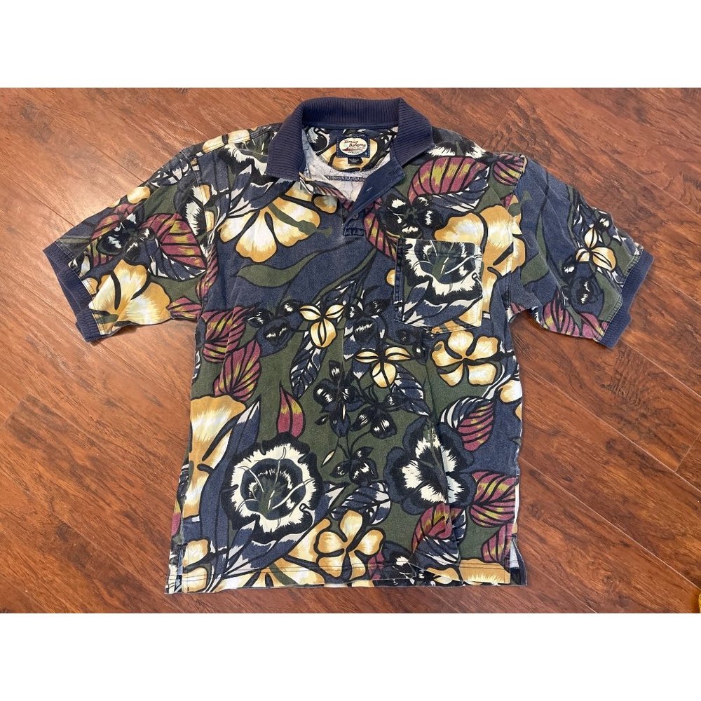 Tommy Bahama Casual Cotton Floral Pullover Hawaiian Golf Polo Shirt Mens Large